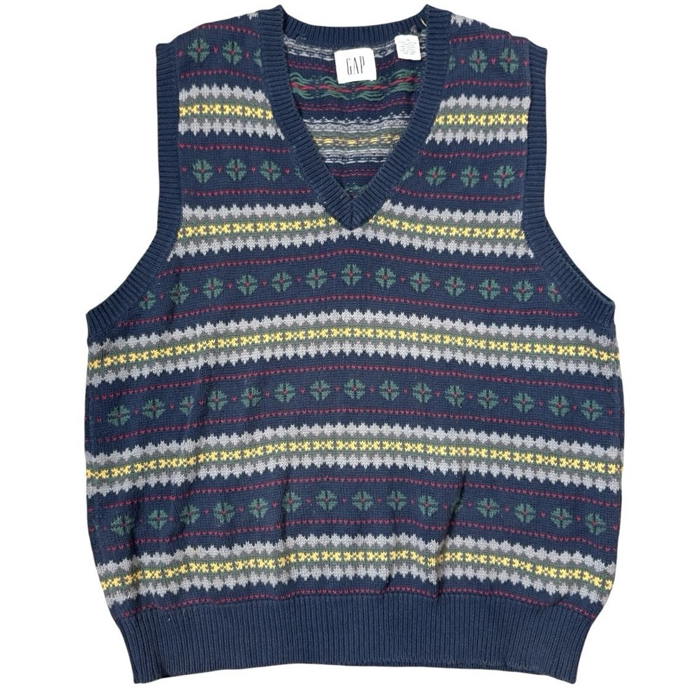 Vintage Gap Fair Isle Sweater Vest Mens Medium Indie Academia Preppy Ski Grandpa